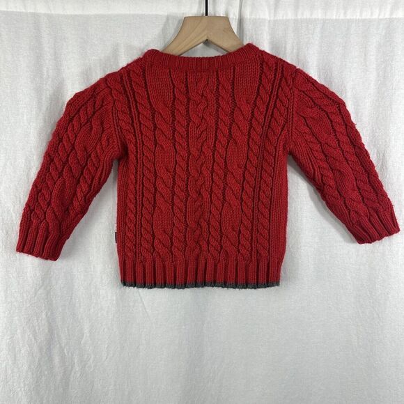 Old Navy Baby Vintage Red Cableknit Fisherman Wool Blend Sweater Size 2T Unisex - Picture 2 of 10